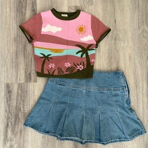 Debut Pink and Green Scenic Crop Top